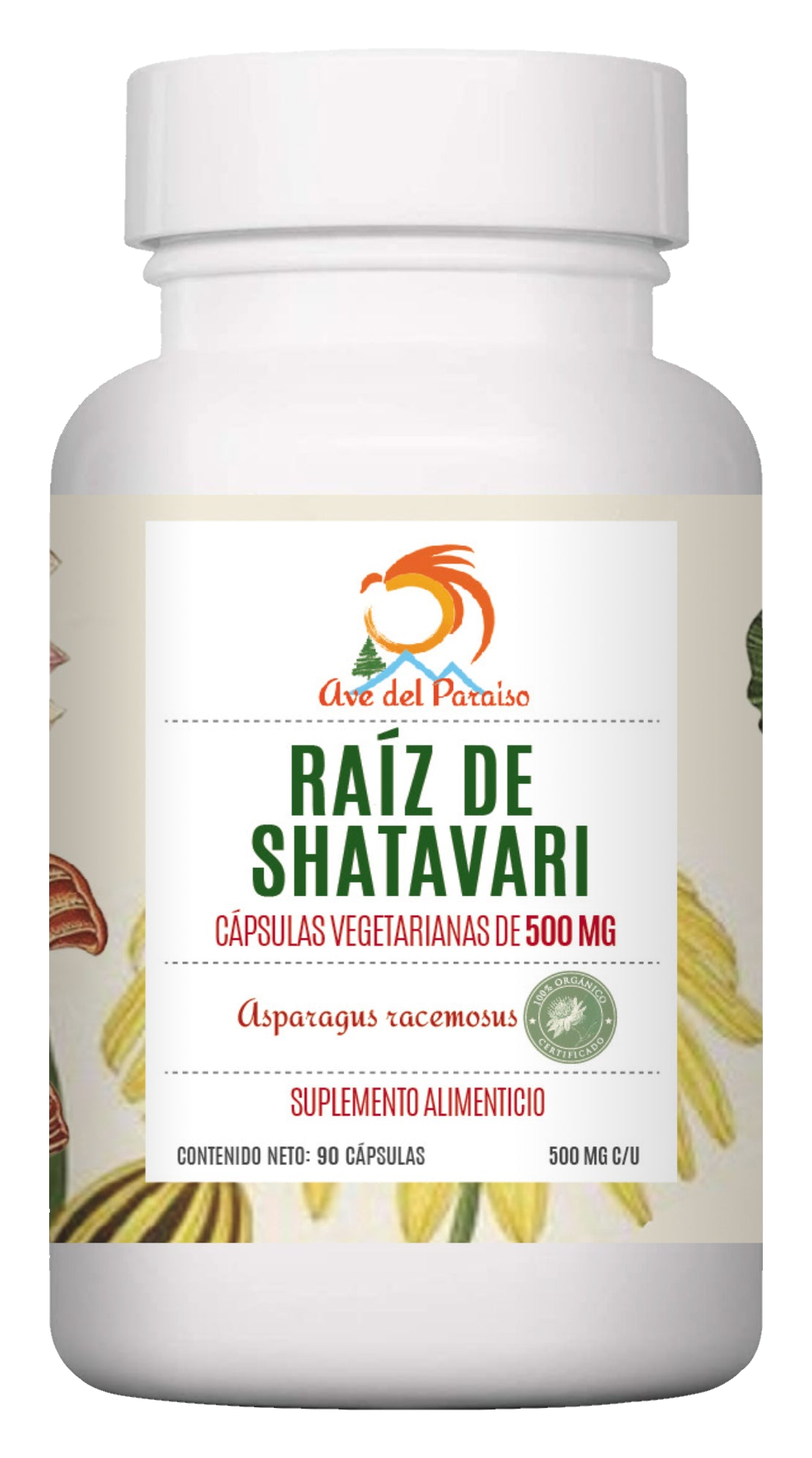 Raíz de Shatavari Orgánica - 90 Cápsulas de 500 MG, Balance Hormonal